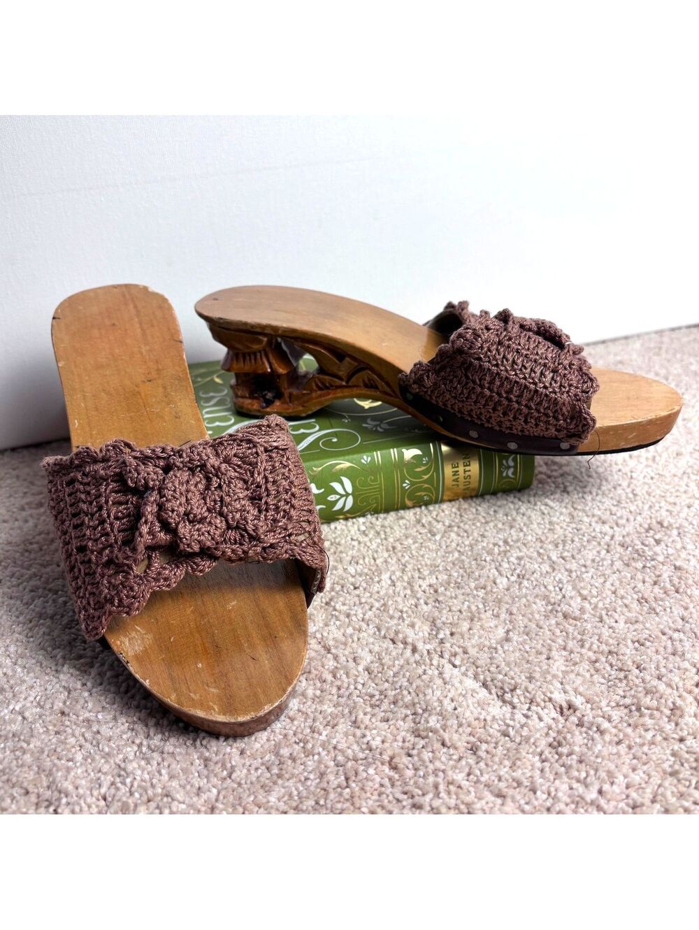 Carved Wood Wedge Heels 7